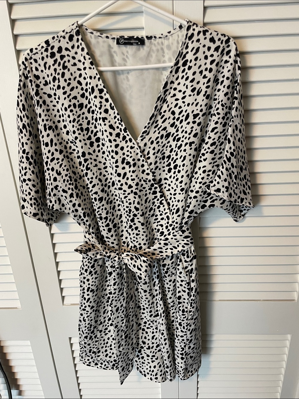 Pretty Garden Black & White Dalmatian Print Wrap Romper